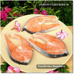 Salmon BONE-IN Atlantic Chile frozen MEDIUM SIZE steak cuts 3/4" 2cm (price/pack 600g 3-4pcs)